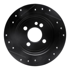 Mini Cooper Brake Rotor (1) - Rear Right - R1 Concepts - Drilled & Slotted - Black - `02-`15